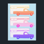 Carte Postale Motif de remorque de Camper coloré<br><div class="desc">Des camionnettes colorées dansent sur cette carte. Jetez un oeil à mon magasin pour plus !</div>