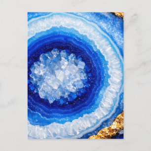 Carte Postale Motif de résine de géode d'or bleu