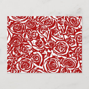 Carte Postale Motif de rose abstraite moderne, rouge foncé et bl