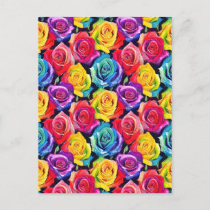 Carte Postale Motif de roses aquarelles éclaboussées