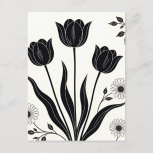 Carte Postale Motif de silhouette de tulipe noire