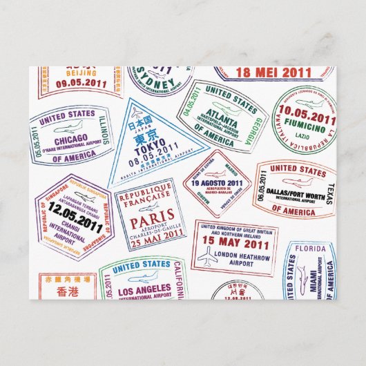Carte Postale Motif de tampon de passeport Imprimer (Devant)