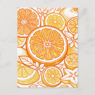 Carte Postale Motif de tranche d'orange agrumes vibrant