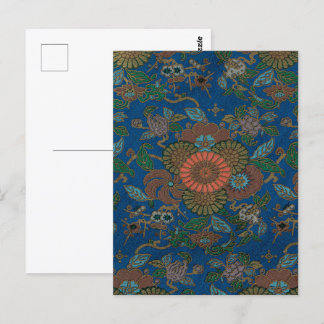 Carte Postale Motif de ventilateur bleu asiatique