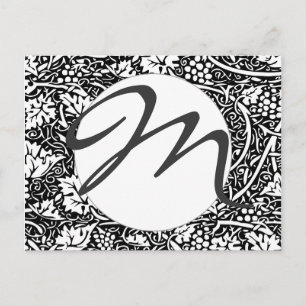 Carte Postale Motif de vigne de raisin noir et blanc de William