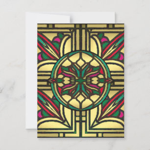 Carte Postale Motif de vitrail vintage en or et rouge