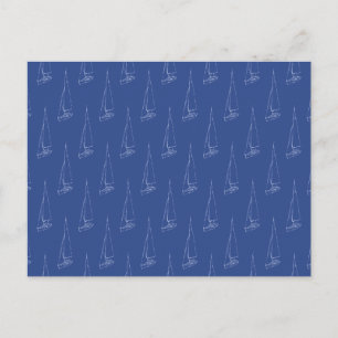 Carte Postale Motif de voilier. Bleu Foncé.