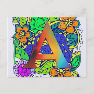 Carte Postale Motif décoré d'un monogramme floral coloré mignon