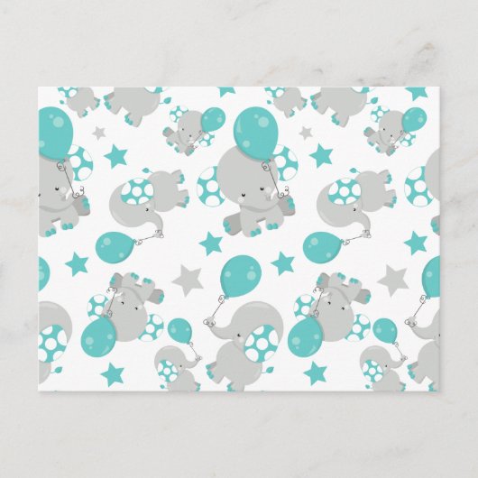 Carte Postale Motif d'éléphants, éléphants mignons - Gris bleu (Devant)