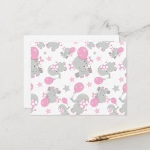 Carte Postale Motif d'éléphants, éléphants mignons - Rose gris