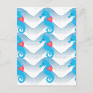Carte Postale Motif Des Chevaux De Mer Et Des Vagues Bleues