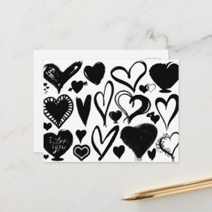 Carte Postale Motif des coeurs, Coeurs noirs, Noir et Blanc