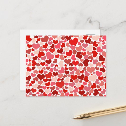 Carte Postale Motif Des Coeurs, Coeurs Rouges, Amour (Devant/Arrière en situation)
