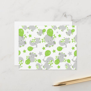 Carte Postale Motif Des Eléphants, Eléphants Mignons - Grey Vert