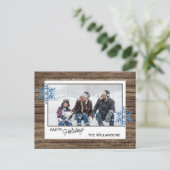 Carte Postale Motif des flocons de neige et des planches en bois (Debout devant)