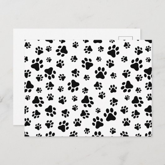 Carte Postale Motif des pattes, pattes de chien, noir et blanc (Devant / Derrière)