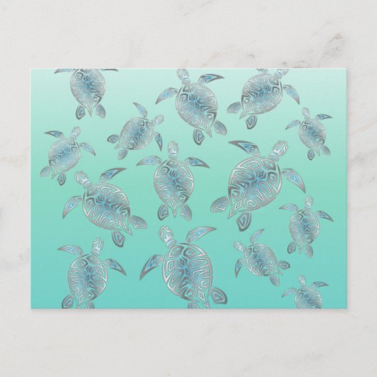 Carte Postale Motif des tortues de mer turquoise argentée (Devant)