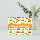 Carte Postale Motif des véhicules de construction, Joyeux annive (Debout devant)