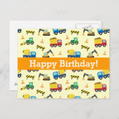 Carte Postale Motif des véhicules de construction, Joyeux annive (Devant / Derrière)