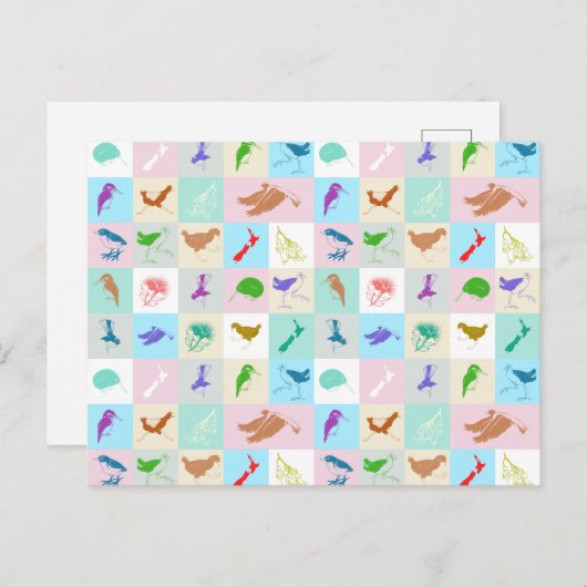Carte Postale Motif d'oiseau pop art (Devant / Derrière)