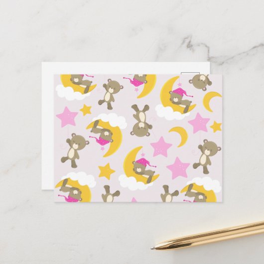 Carte Postale Motif D'Ours, Nounours, Mignons Ours, Étoiles (Devant/Arrière en situation)