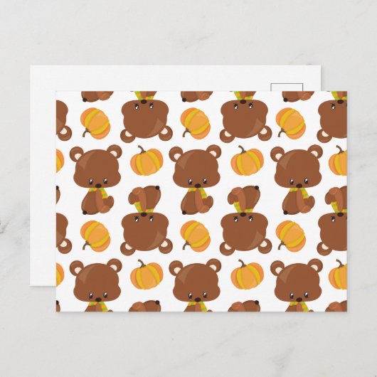 Carte Postale Motif d'ours, ours mignons, automne, citrouilles (Devant / Derrière)
