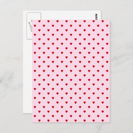 Carte Postale Motif doux de coeur rouge sur rose. (Devant / Derrière)