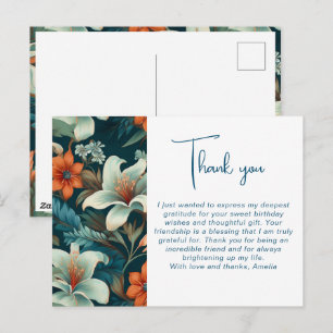 Carte Postale Motif élégant de fleurs tropicales Merci