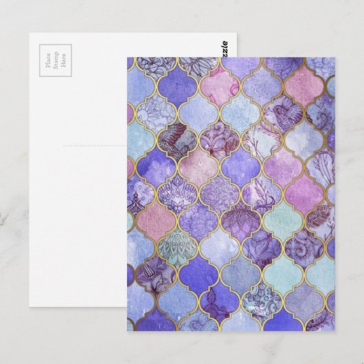 Carte Postale Motif en carreaux marocains violet et bleu clair (Devant / Derrière)