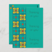 Carte Postale Motif en mosaïque de fleur mod Turquoise et jaune, (Devant / Derrière)