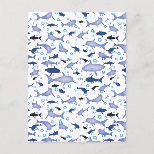 Carte Postale Motif en silhouette de requin blanc et bleu (Devant)