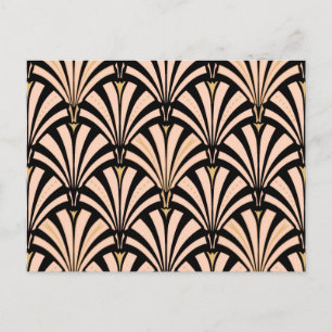 Carte Postale Motif éventail Art déco - pêche sur fond noir
