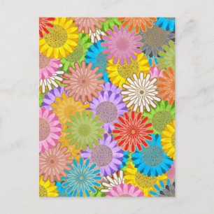 Carte Postale Motif Fleur Hippy Chaotique Occupé Couleurs Vives