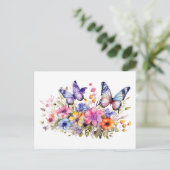 Carte Postale Motif fleur papillon (Debout devant)