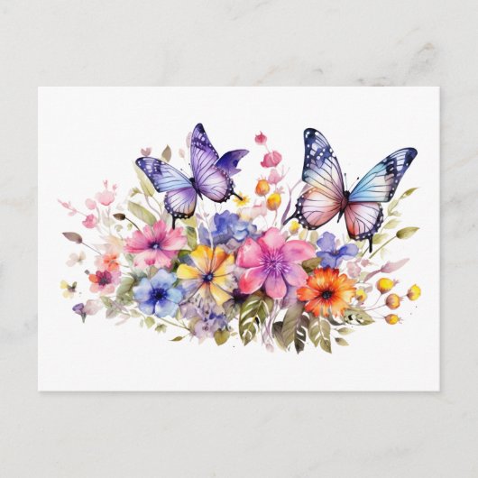 Carte Postale Motif fleur papillon (Devant)
