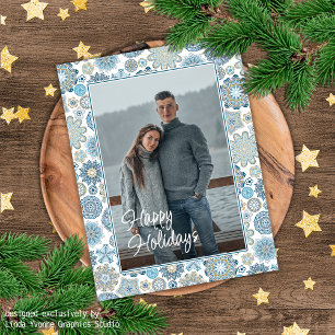 Carte Postale Motif Flocons de Neige Mandala Floral Chic Festif