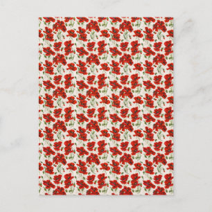 Carte Postale Motif floral à coquelicots rouges de style vintage