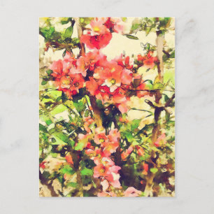 Carte Postale Motif floral aquarelle rose rouge 1