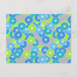 Carte Postale Motif floral Art Déco - bleu et vert citron