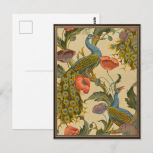 Carte Postale Motif floral Art nouveau vintage avec paon et pavo