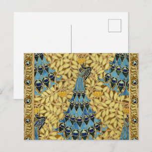 Carte Postale Motif floral au paon bleu Art nouveau vintage