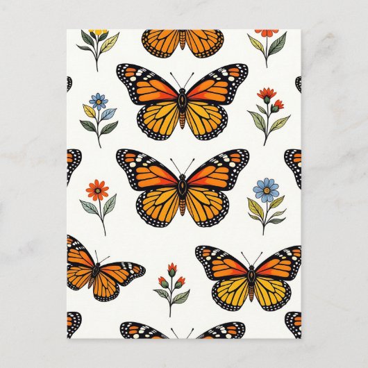 Carte Postale Motif floral de papillon monarque (Devant)