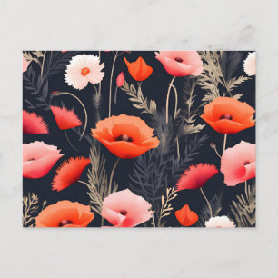 Carte Postale Motif floral foncé avec des pavots