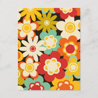 Carte Postale Motif floral mignon rétro coloré vif