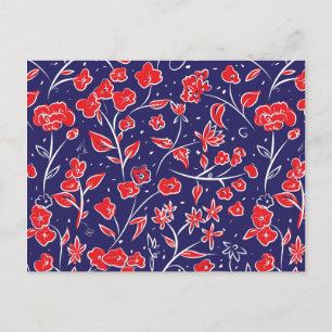 Carte Postale Motif floral rouge et bleu