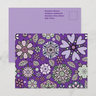 Carte Postale Motif floral sans couture rétro pastel rose violet