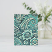 Carte Postale Motif floral turquoise Paisley (Debout devant)
