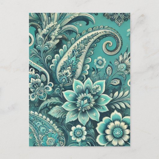 Carte Postale Motif floral turquoise Paisley (Devant)