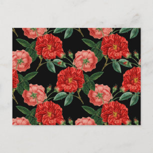 Carte Postale Motif floral vintage, belles fleurs rouges post