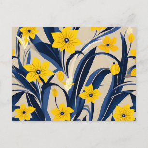 Carte Postale Motif géométrique Art déco avec bleu marine jaune